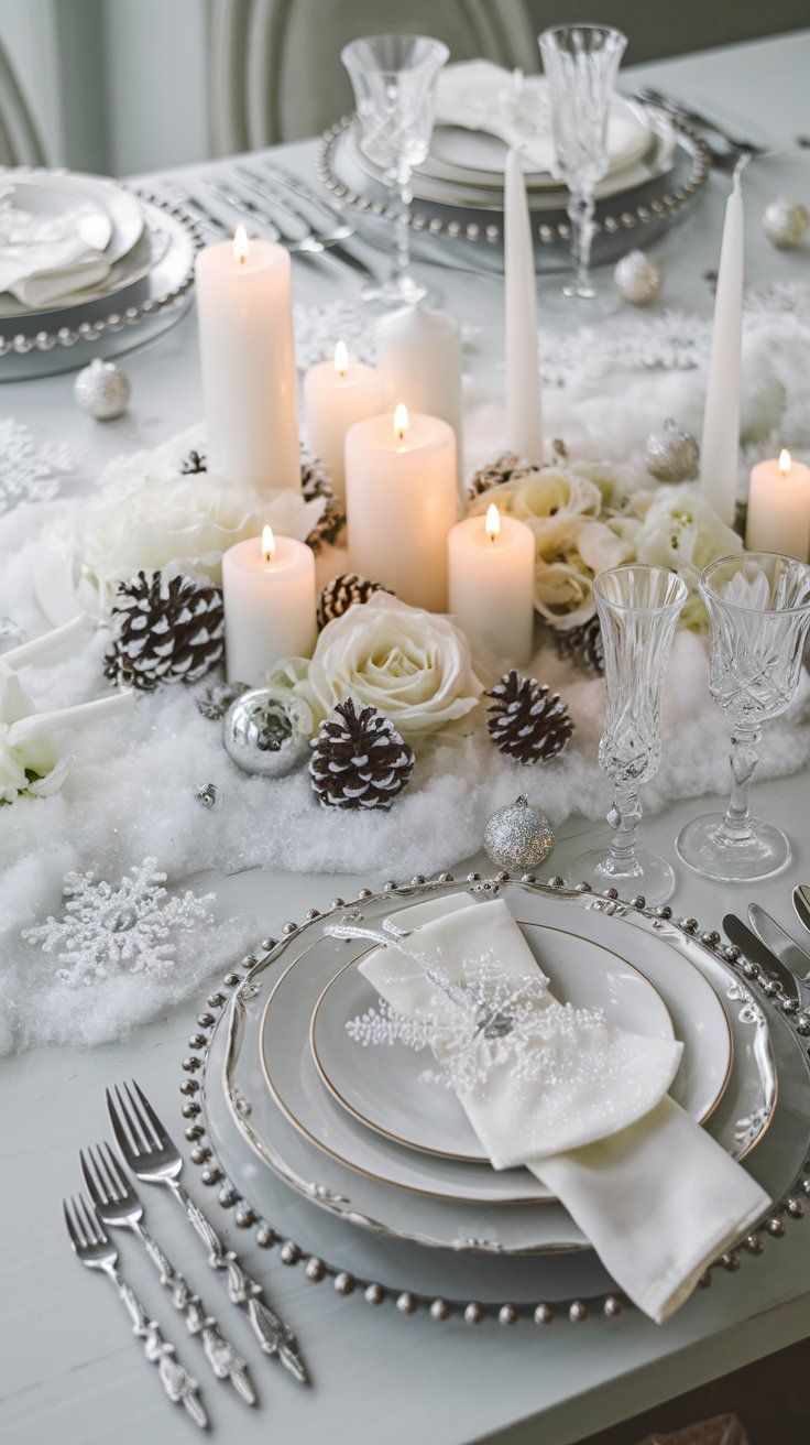 Christmas Dining Table Decor White Winter Wonderland