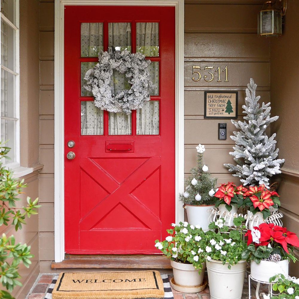 Christmas frosted wreath Front Door Decor marieshomeandgarden