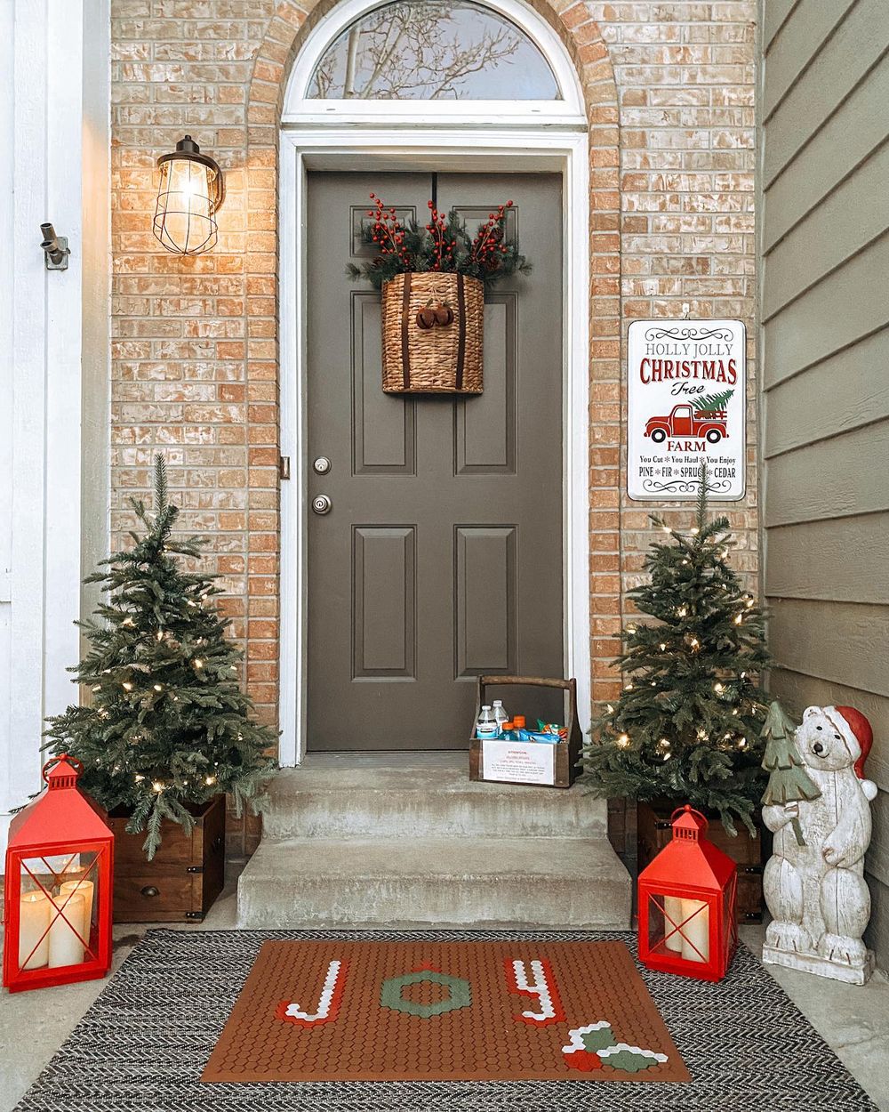 Christmas red lantern Front Door Decor mountains_to_michigan