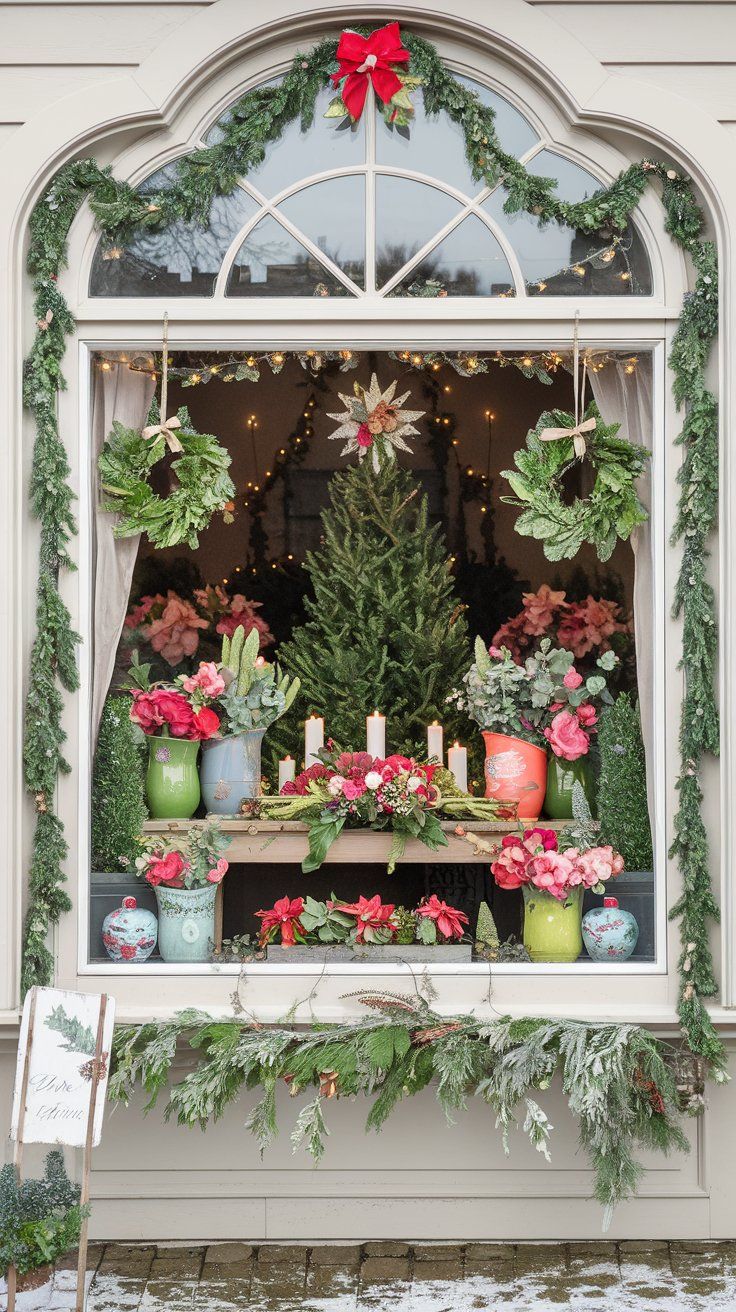 Christmas Window Display Festive Floral Garden