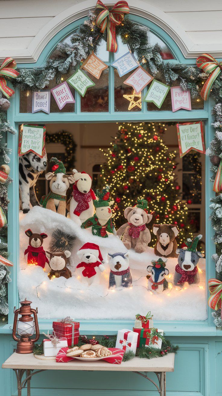 Christmas Window Display Joyful Animal Parade