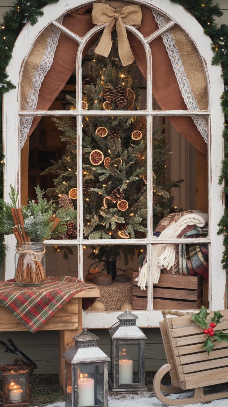 Christmas Window Display Rustic Farmhouse Charm