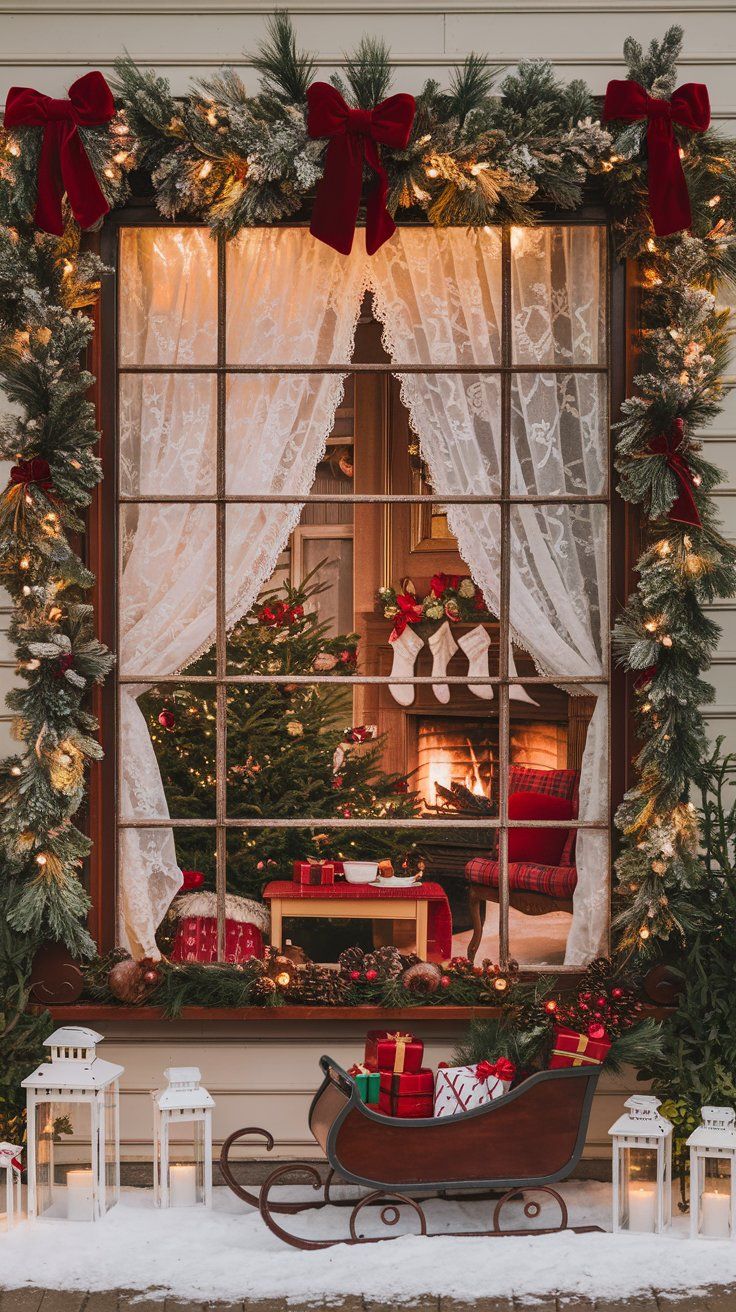 Christmas Window Display Traditional Red and Green Theme