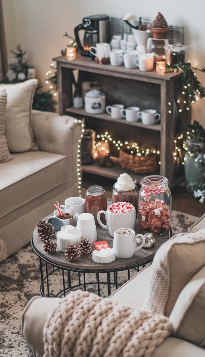 Cozy Winter Living Room Decor Hot Beverage Station