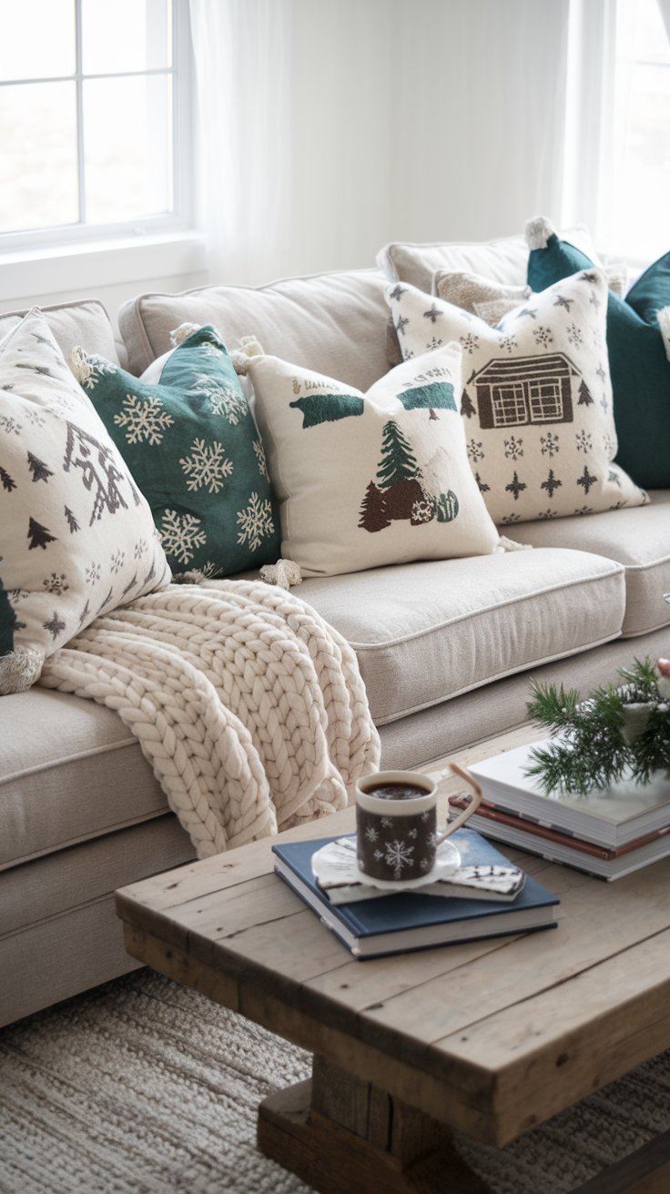 Cozy Winter Living Room Decor Winter Theme Pillows