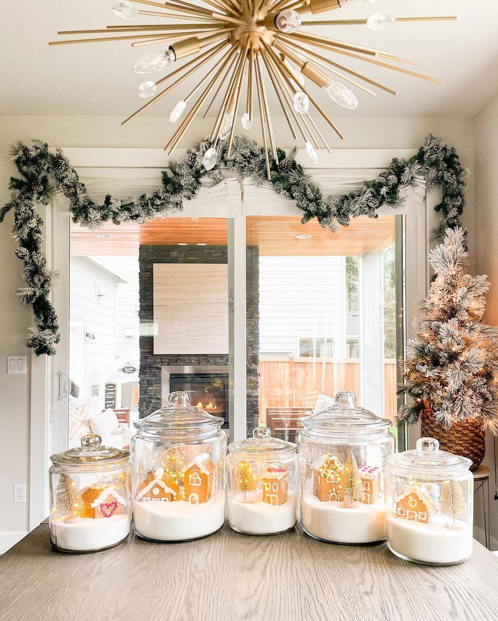 DIY Christmas Village Displays Gingerbread houses in glass jars @justatinabit