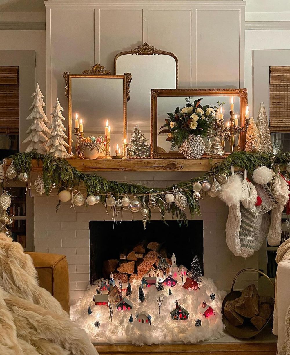 DIY Christmas Village Displays Gold fireplace toni_marianna