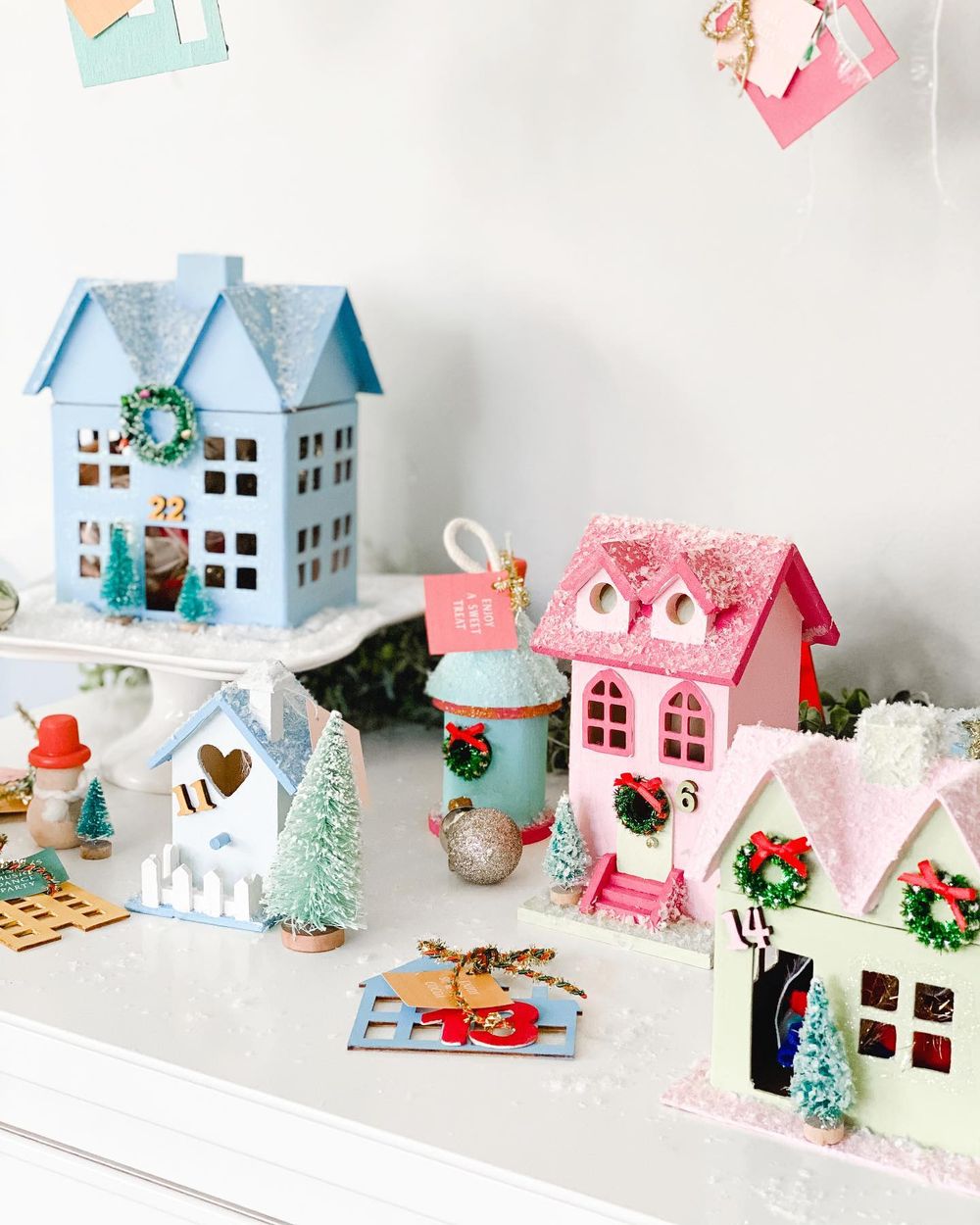 DIY Christmas Village Displays Pastel colors lifewithmylittleone