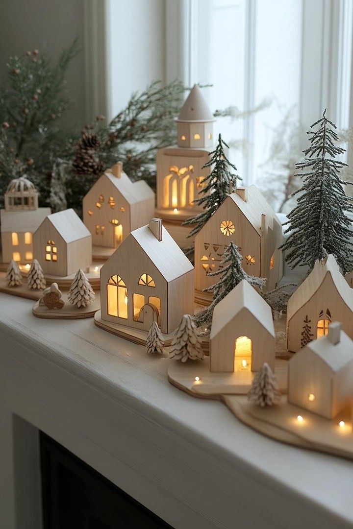 DIY Christmas Village Displays Scandi wood houses lovely.harbor