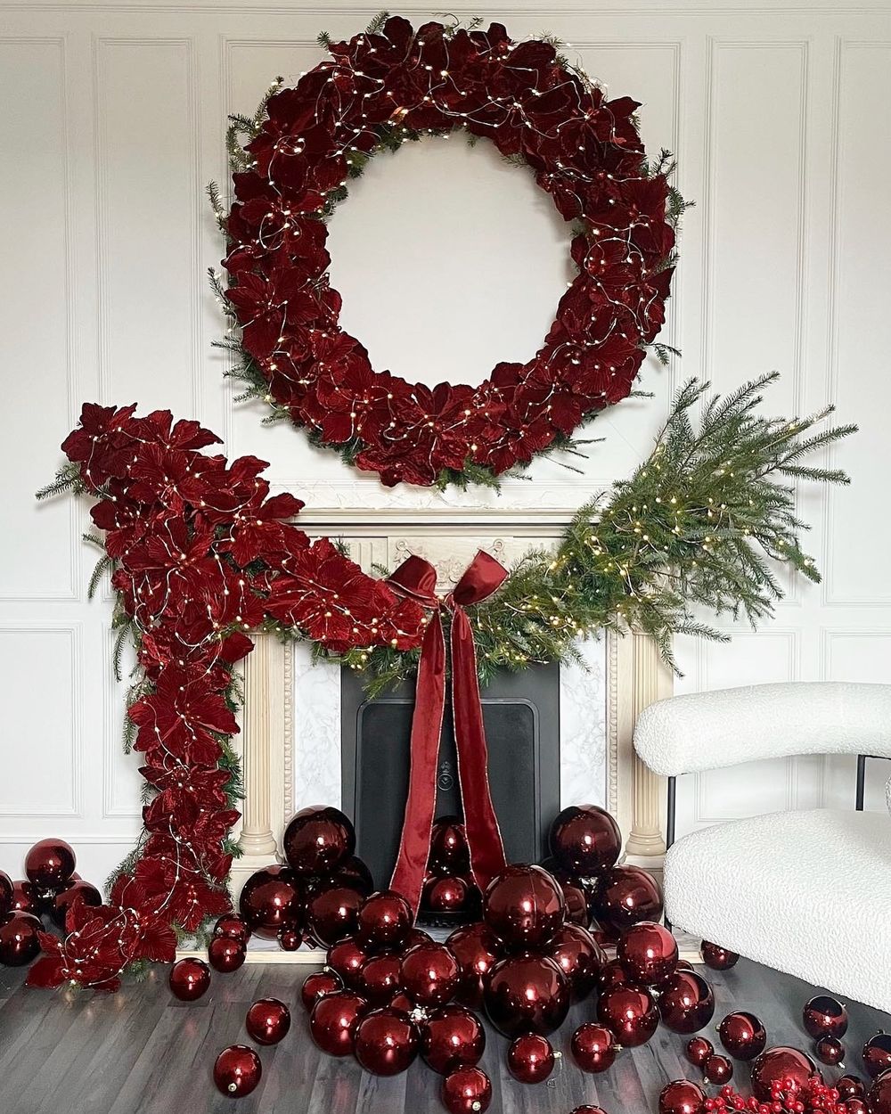 Elegant Christmas Decor Ideas Dark red ornaments and bows davidlawsondesign