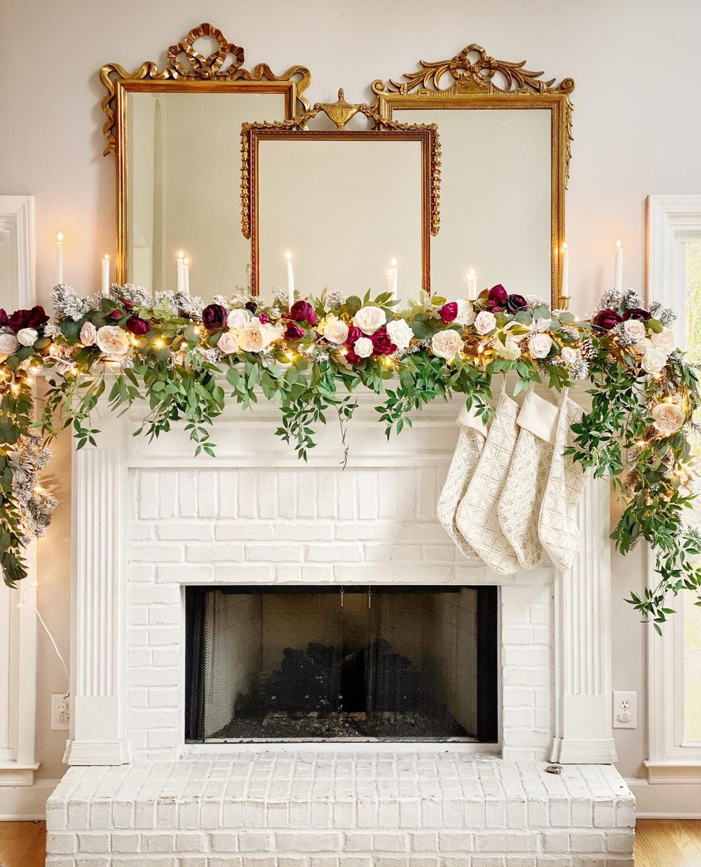 Elegant Christmas Decor Ideas Rose garland on fireplace mantel littlelattihouse