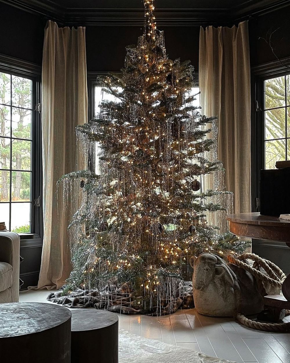 Elegant Christmas Decor Ideas Silver tinsel tree @seanandersondesign