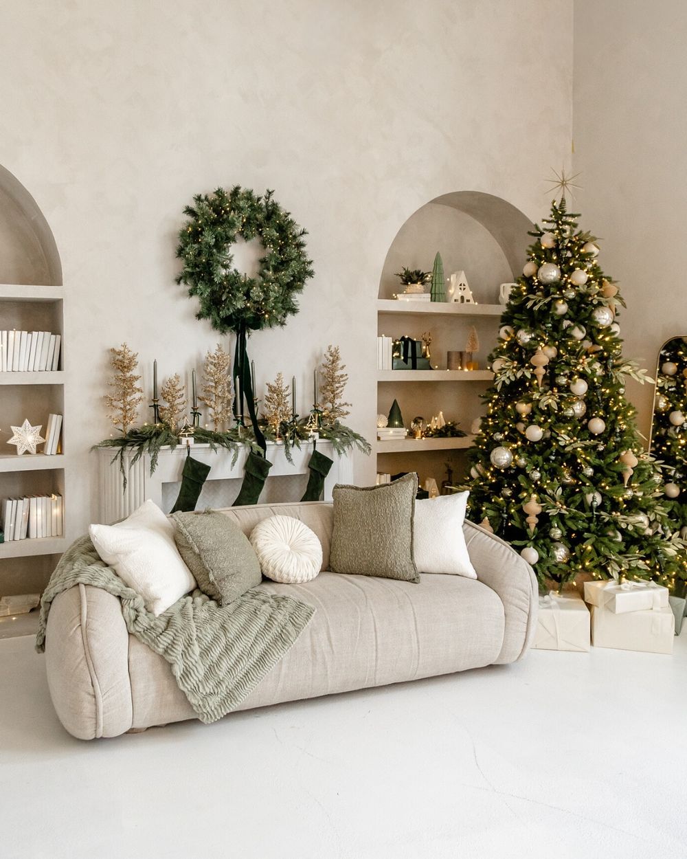 Modern Christmas Decor Muted Green Tones mintroomstudios