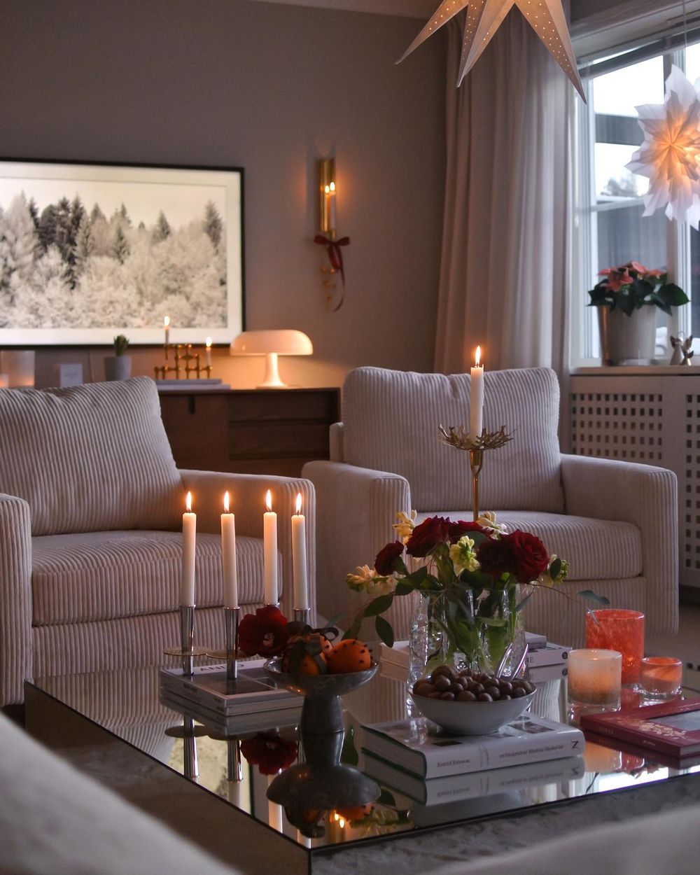 Modern Christmas Decor Scandinavian cozy candles living room linneajirasek