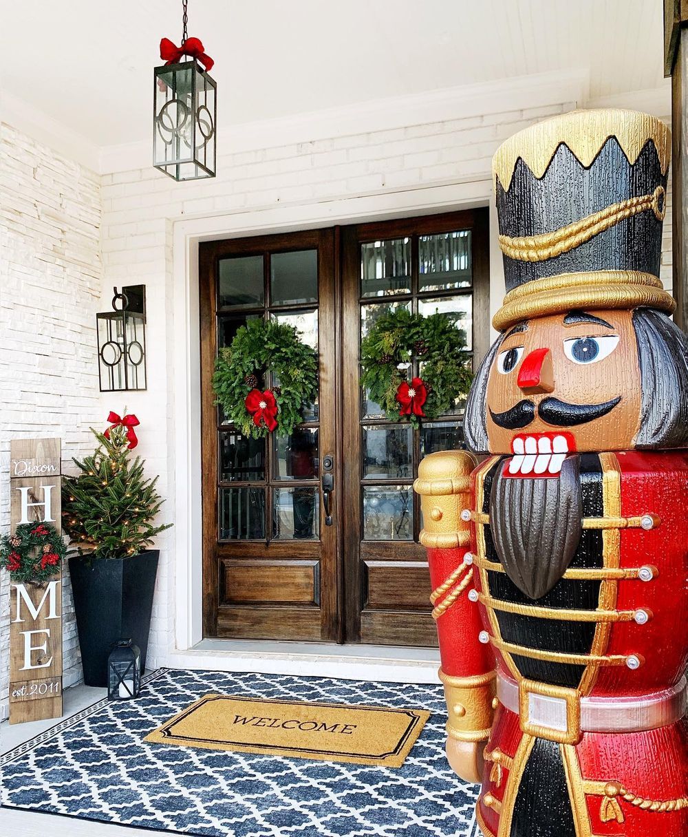 Outdoor Christmas decor nutcracker entryway alexanderreneedesign