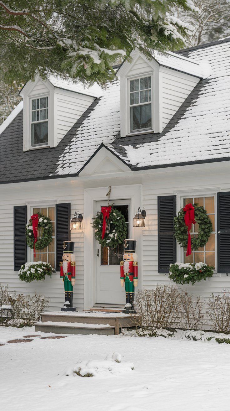 Outdoor christmas cape cod house decor christmas nutcrackers concept