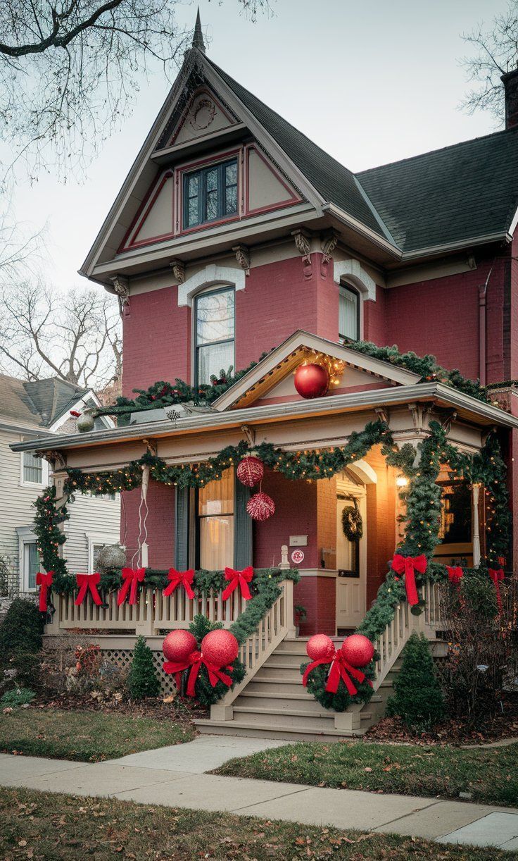 Traditional Victorian house decorated for Christmas