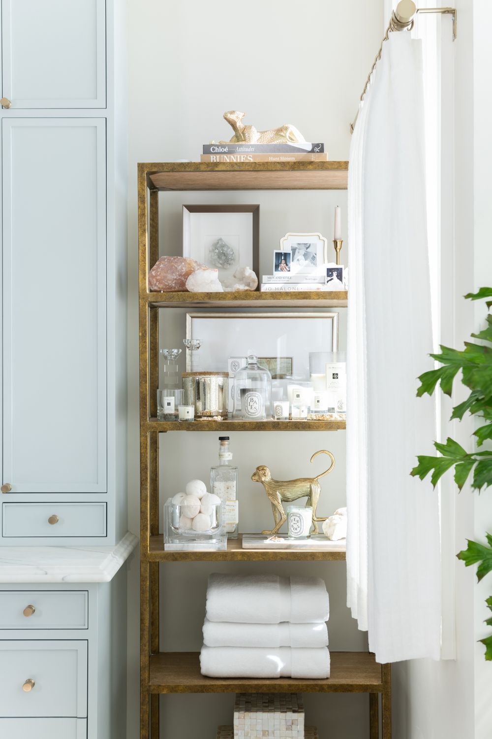 bathroom organization etagere via rachel parcell