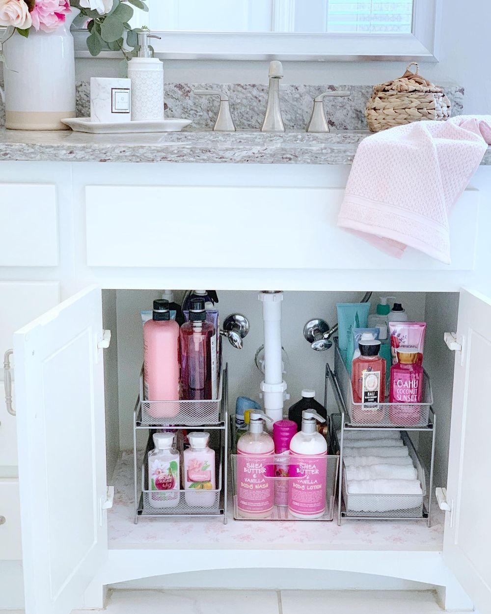 bathroom organization under sink slide out shelves mytexashouse