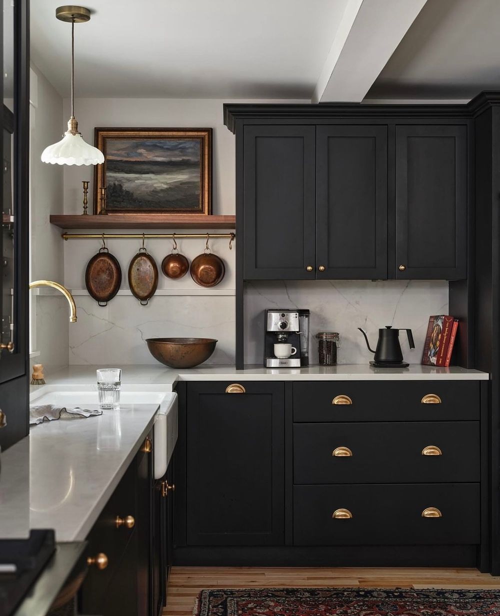 black kitchen cabinets brass hardware pulls eyderkitchens