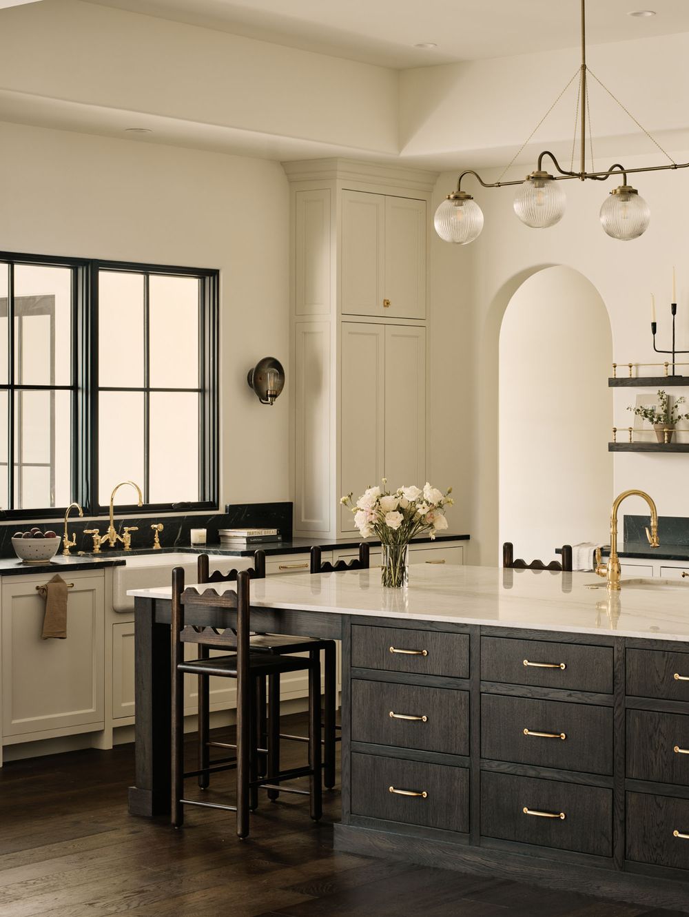 black kitchen design cream cabinets maevedesigncollective