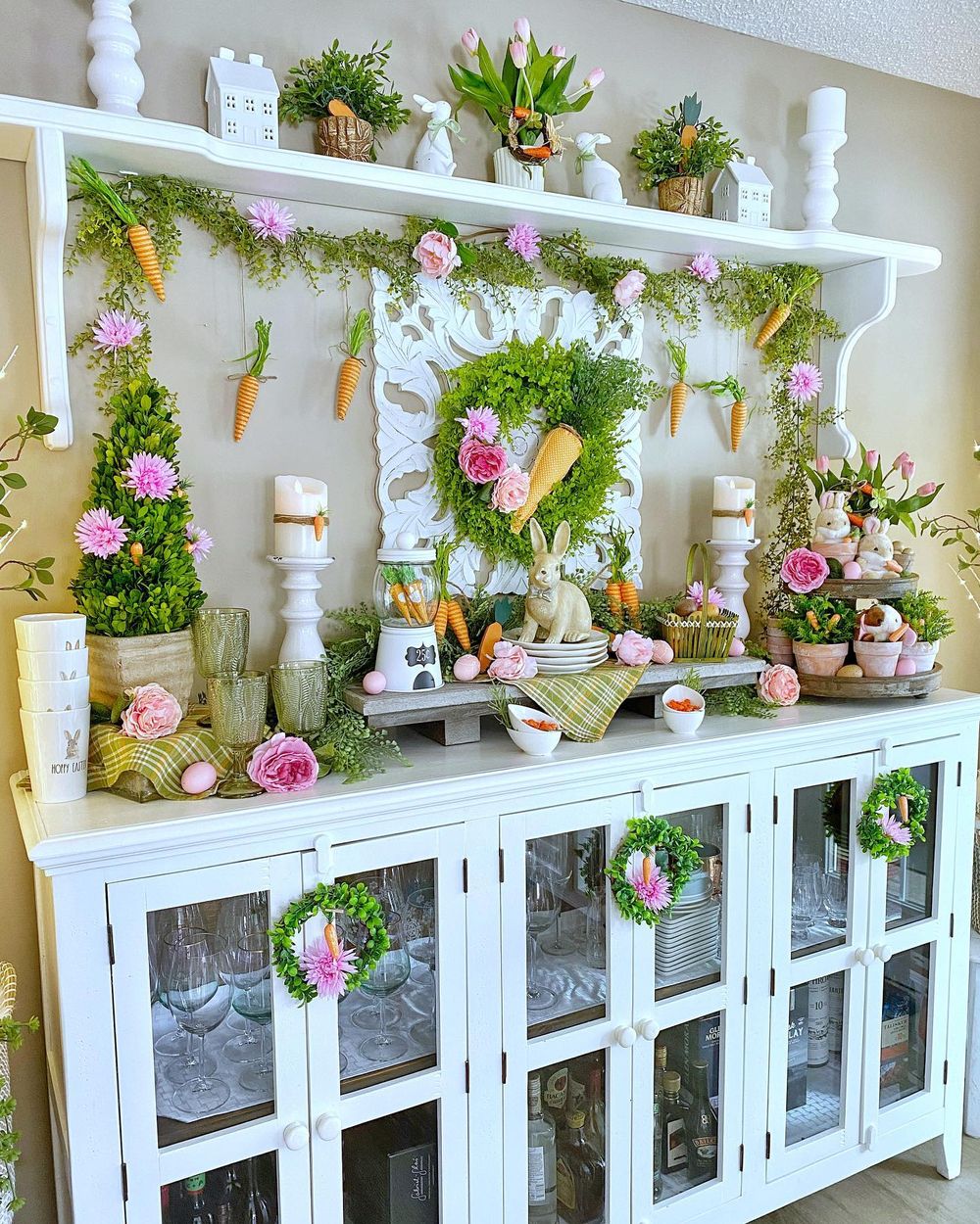 farmhouse easter decor easter flower sideboard display dining_delight