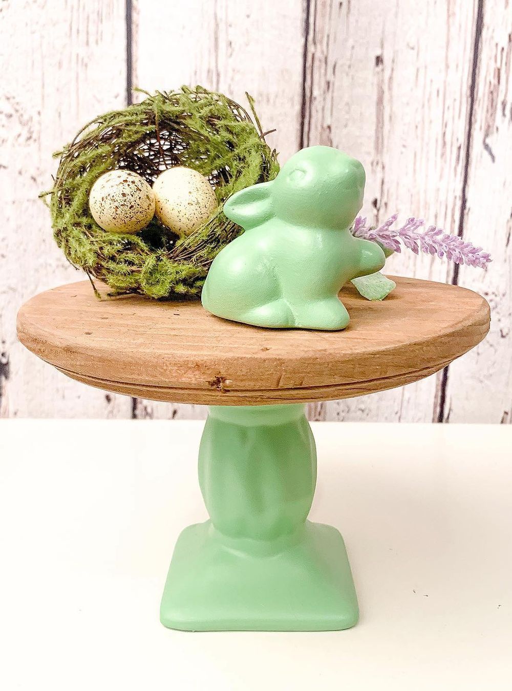 farmhouse easter decor green cake stand with bunny farm_charm_chic