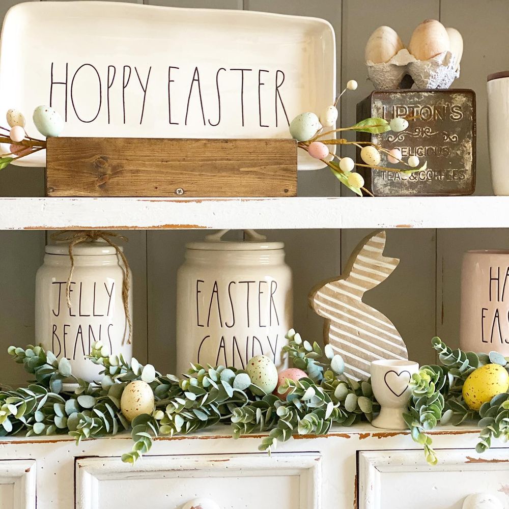 farmhouse easter decor rae dunn pottery thefreckled_farmhouse