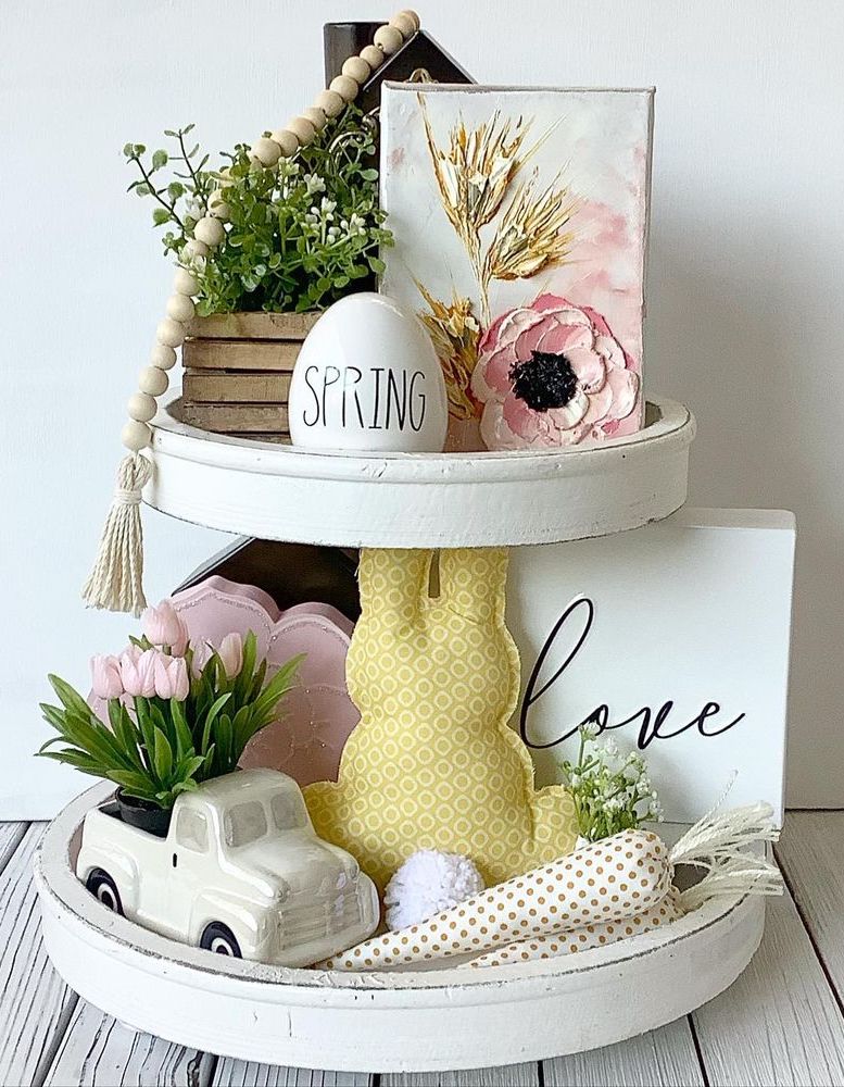 farmhouse easter decor tiered tray decor blakebydesign