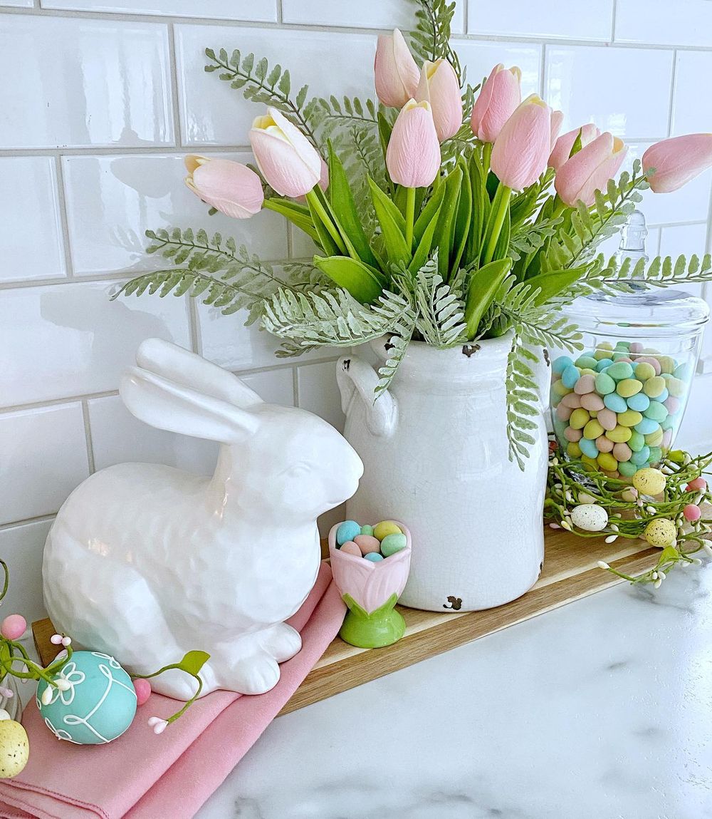 farmhouse easter decor white rabbit figure dining_delight