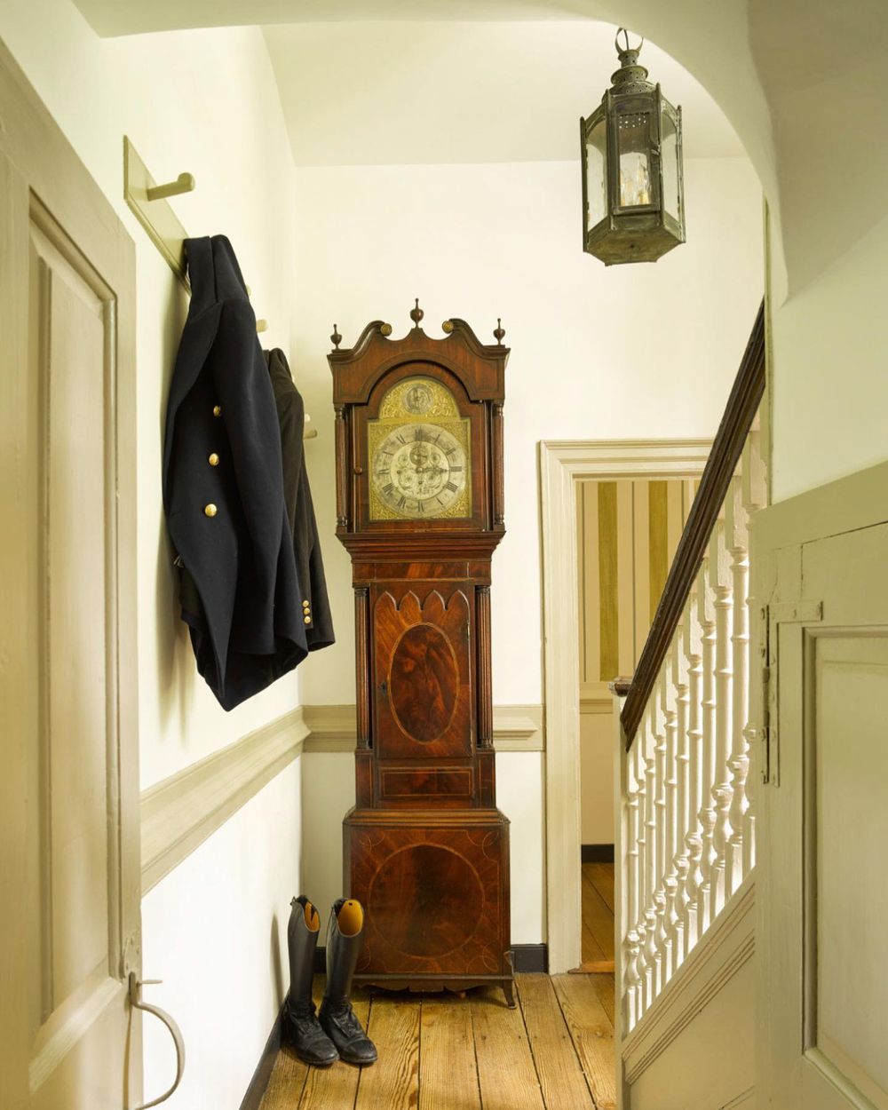 grandfather clock in corner of traditional home