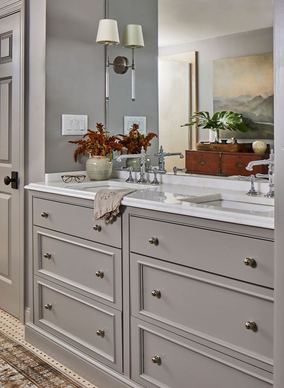 gray bathroom built in bathroom vanity studiopicadesign