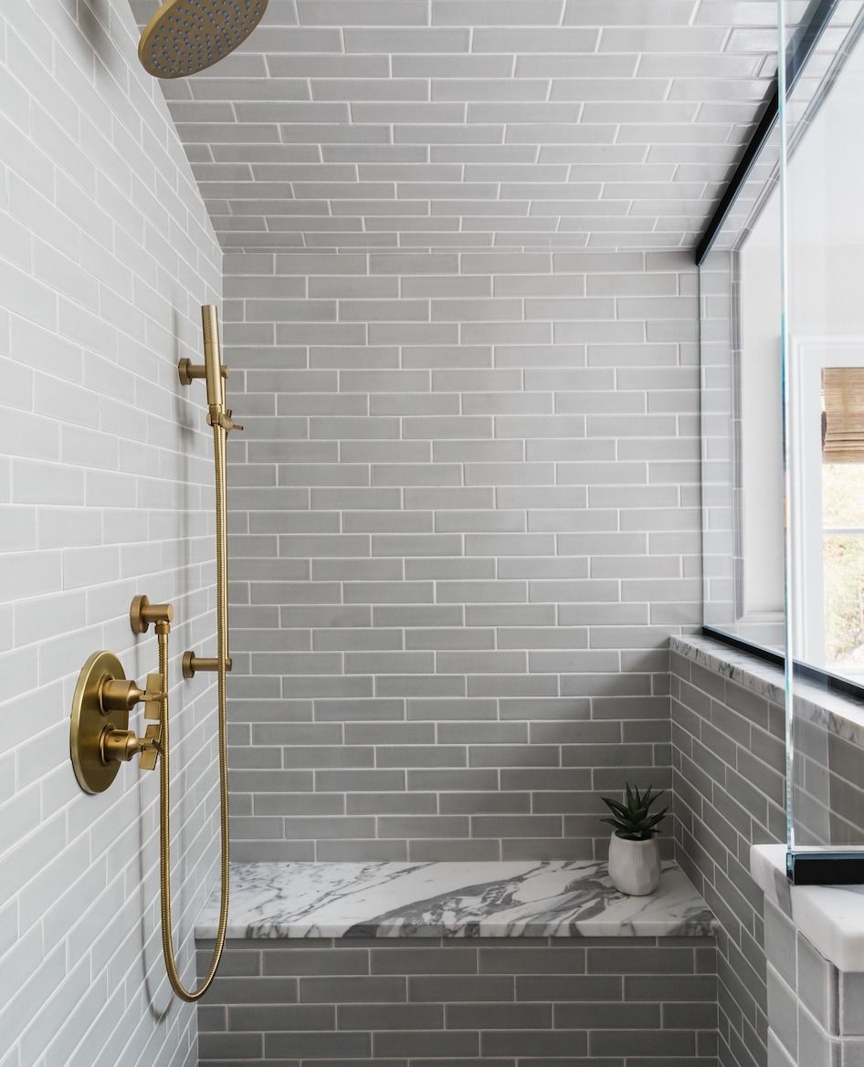 gray bathrooms subwaytile with marble bench susanhall_studio