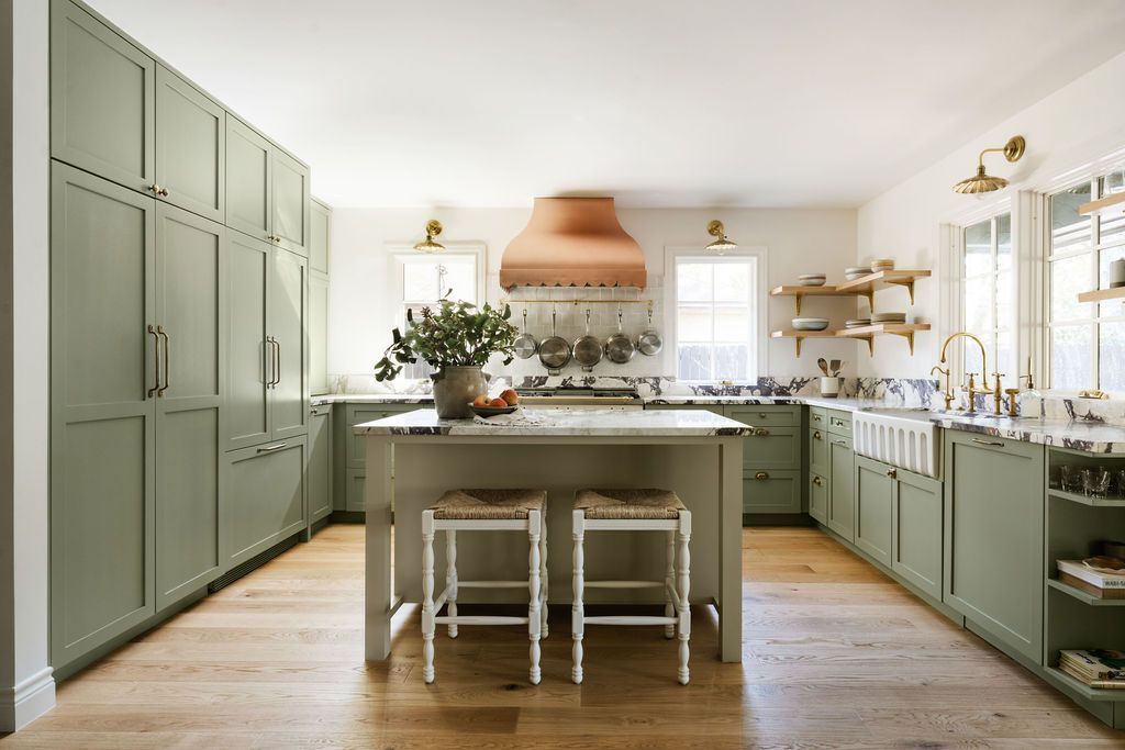 Green kitchen sage green cabinets clairezinneckerdesign.jpg