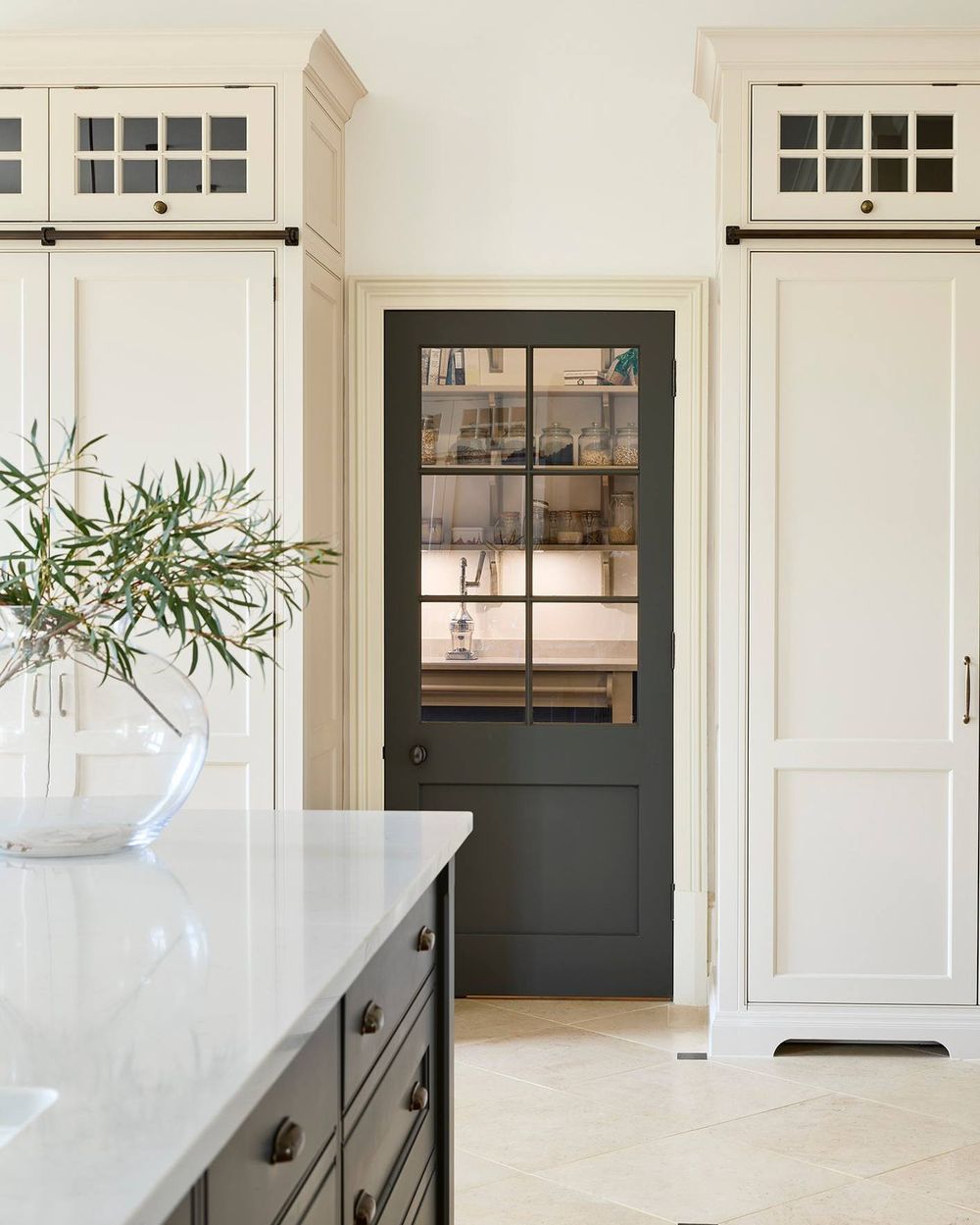 kitchen pantry door gray paint glass upper pane westburyjoinery