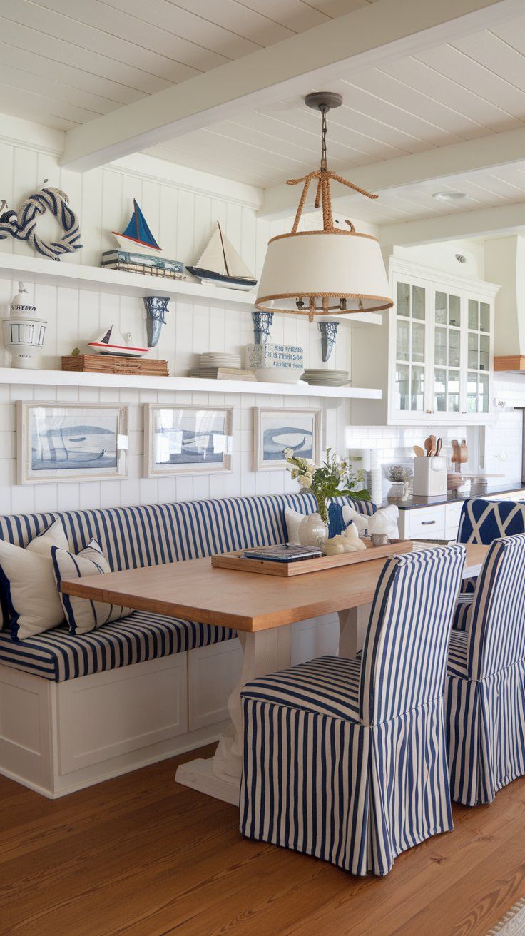 Nautical dining room Striped dining chairs