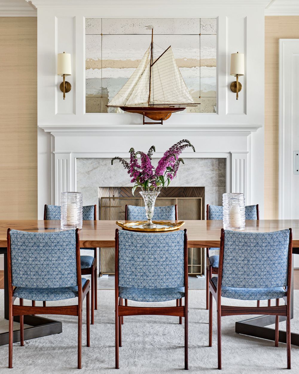 nautical dining room traditional style fireplace vanderhornarchitects