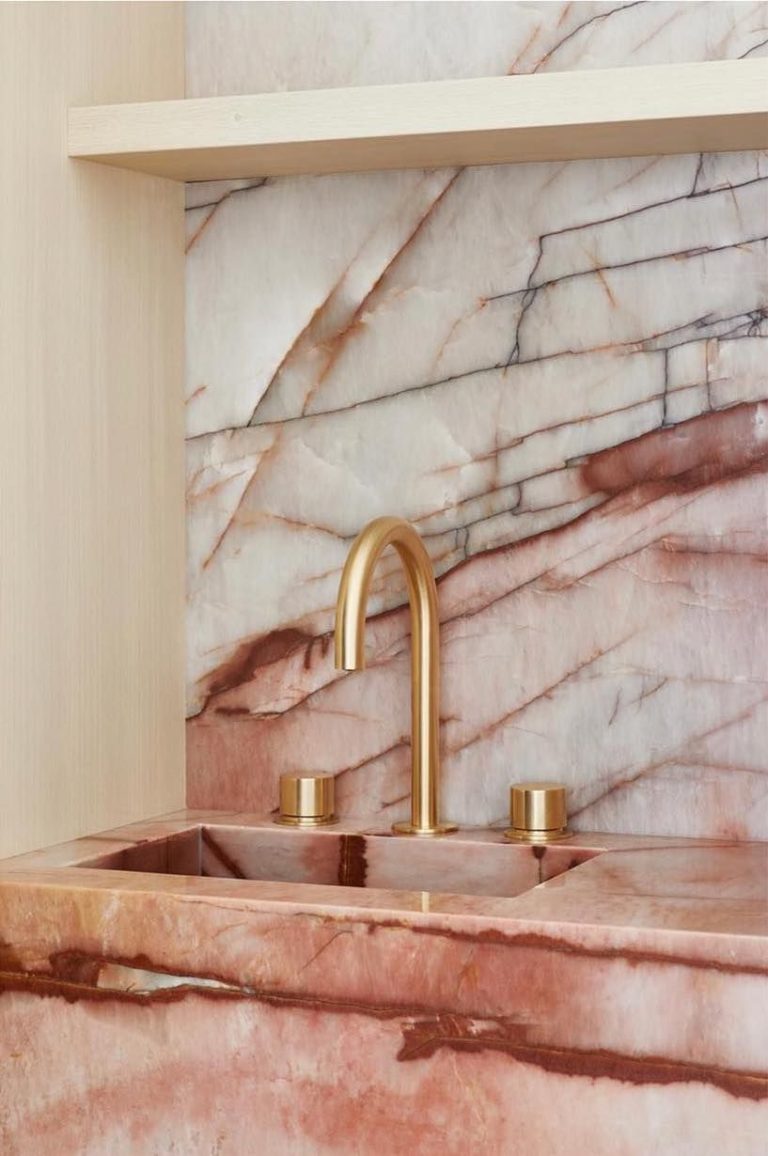 pink marble integrated sink small bar area gowanswhitmandesign