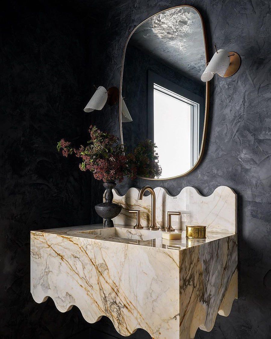 Black bathroom paint marble floating vanity alissajohnsoninteriors