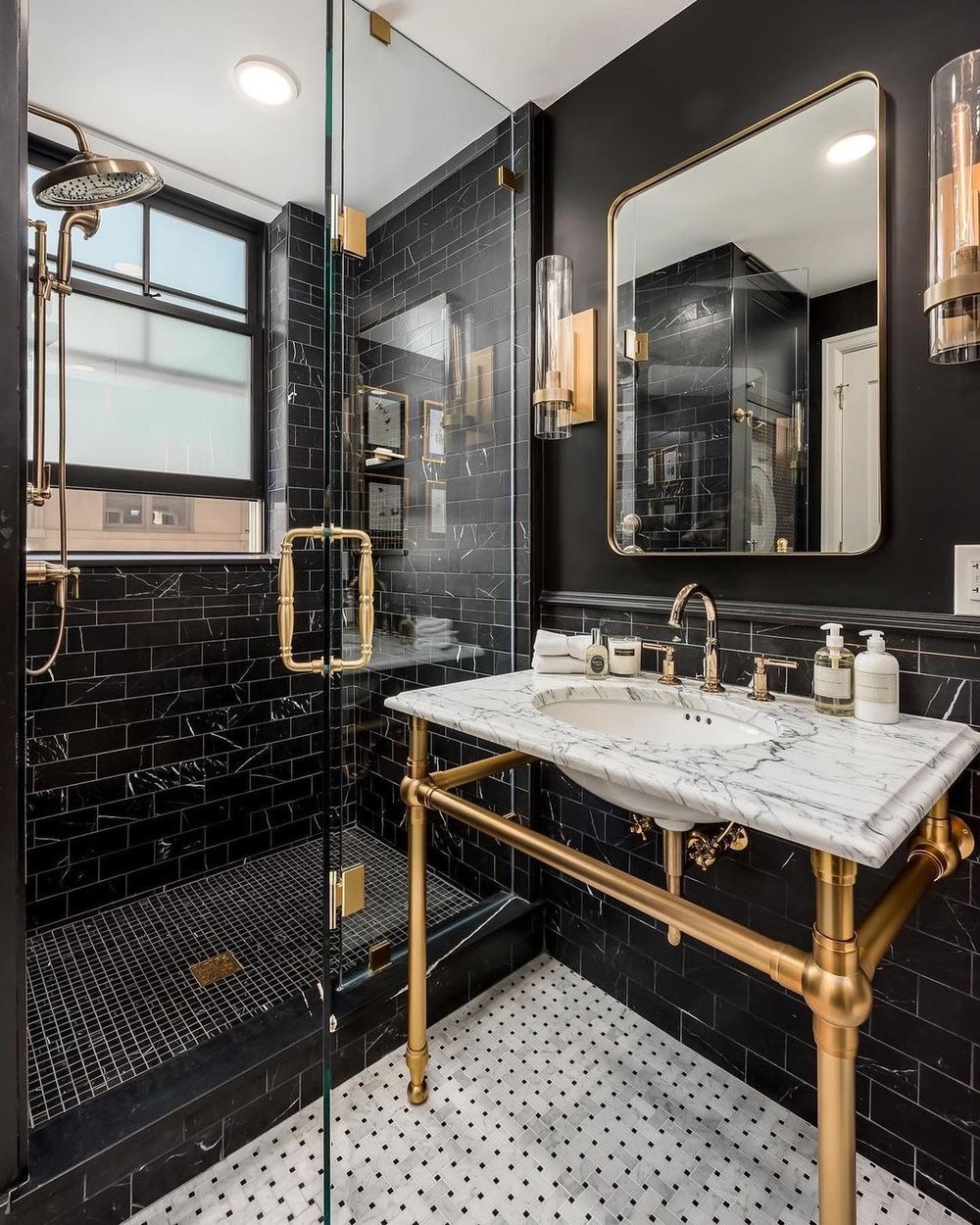 Black bathroom tiles ideas subway tile @mavenhomeinteriors