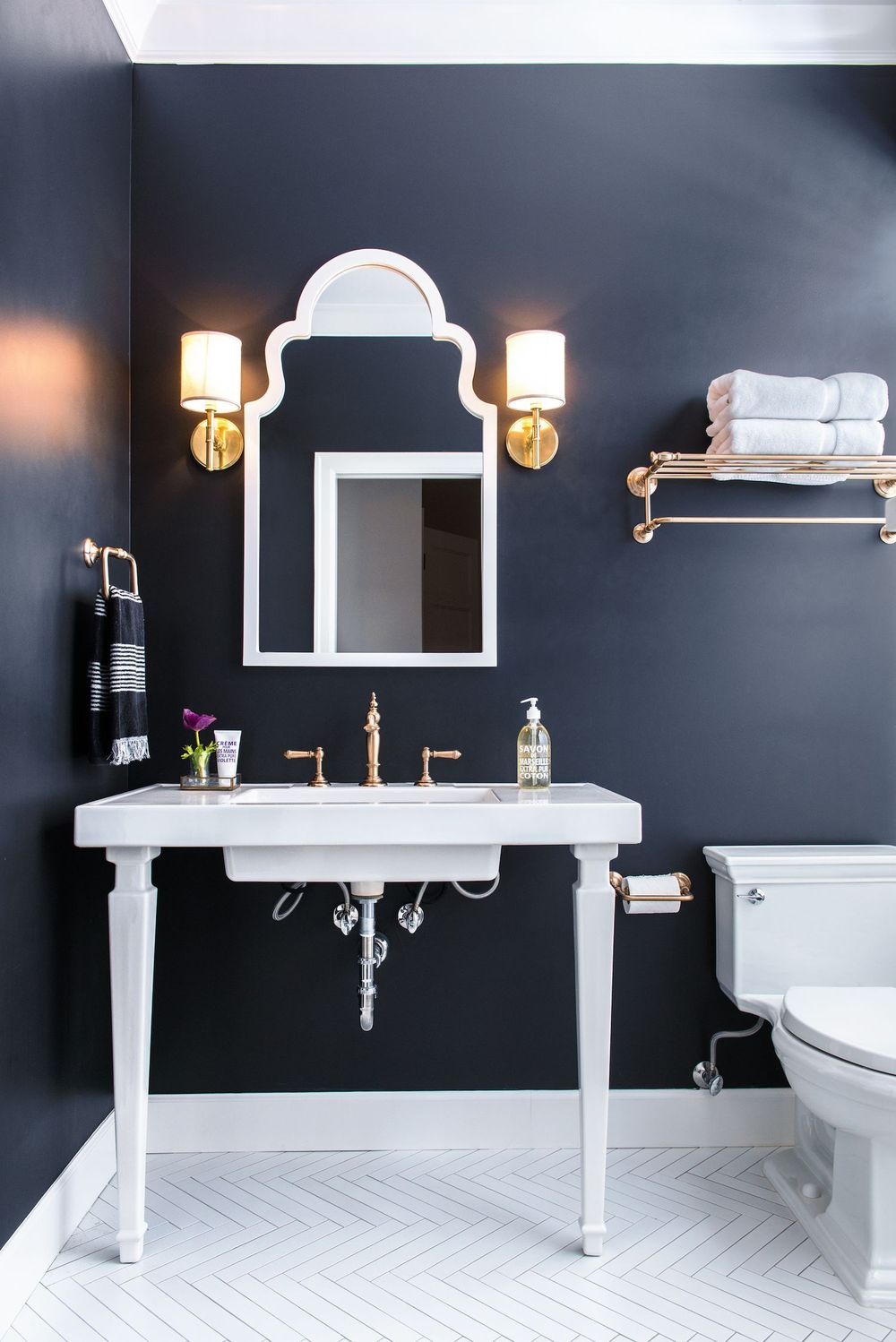 Black bathroom walls white vanity caitlinwilson