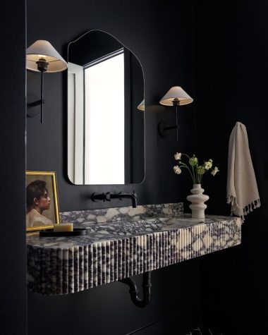 Black bathrooms marble floating vanity krywicki_interiordesign