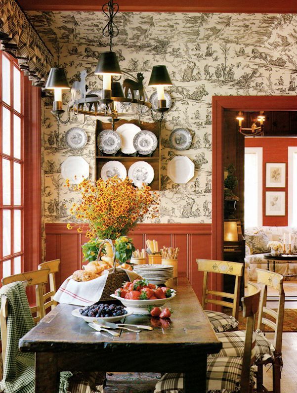 Country Breakfast Nook Toile wallpaper VerandaMag