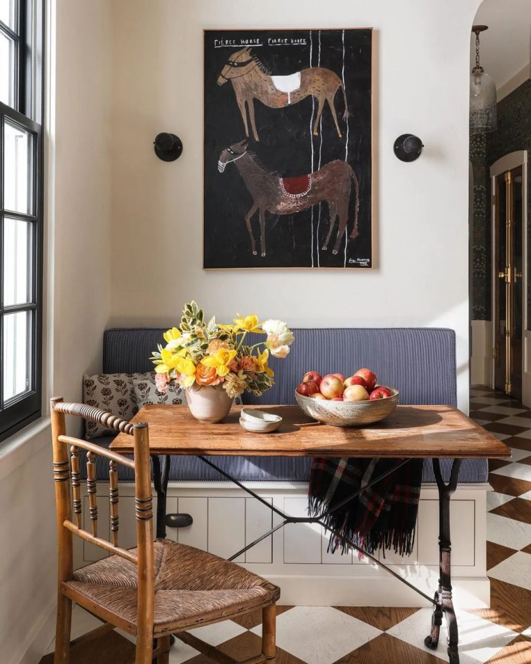 Country breakfast nook built in bench landedinteriors