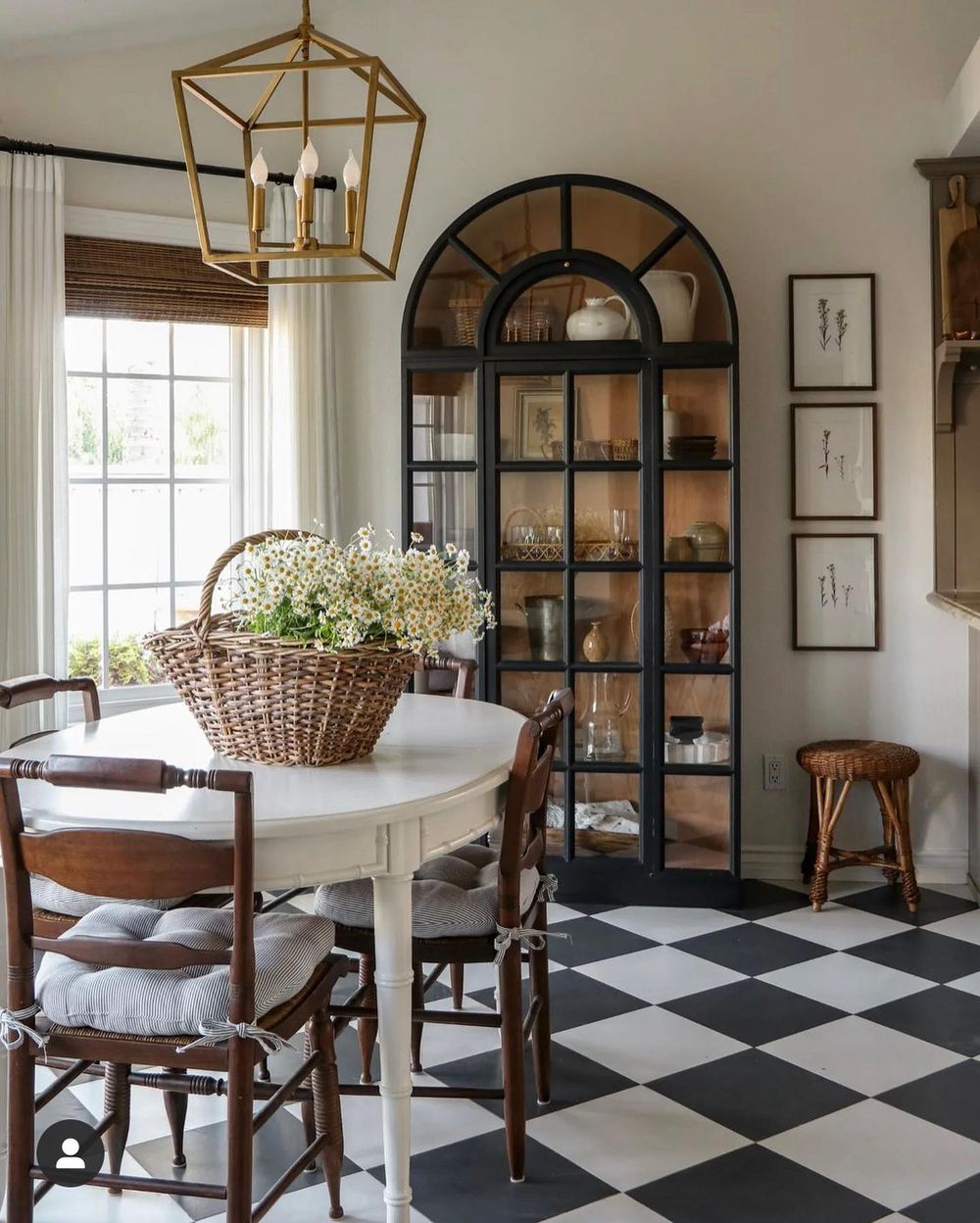 Country breakfast nook checkered floor tiling @wildflowerhome.interiors