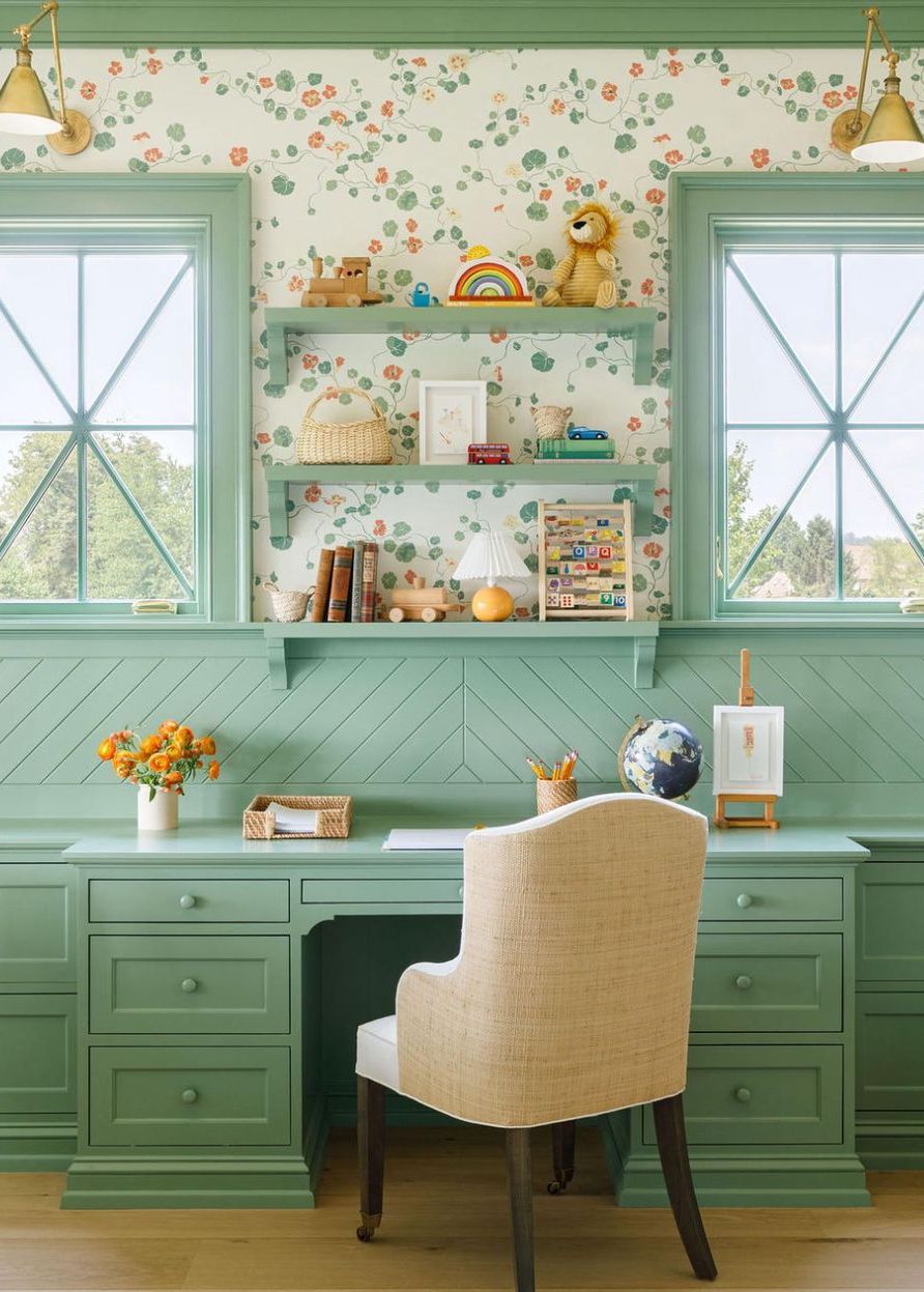 Built in office desk ideas green cottage style sarahbartholomewdesign
