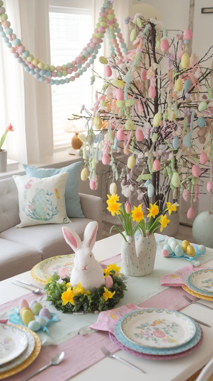Easter Table setting with egg tree