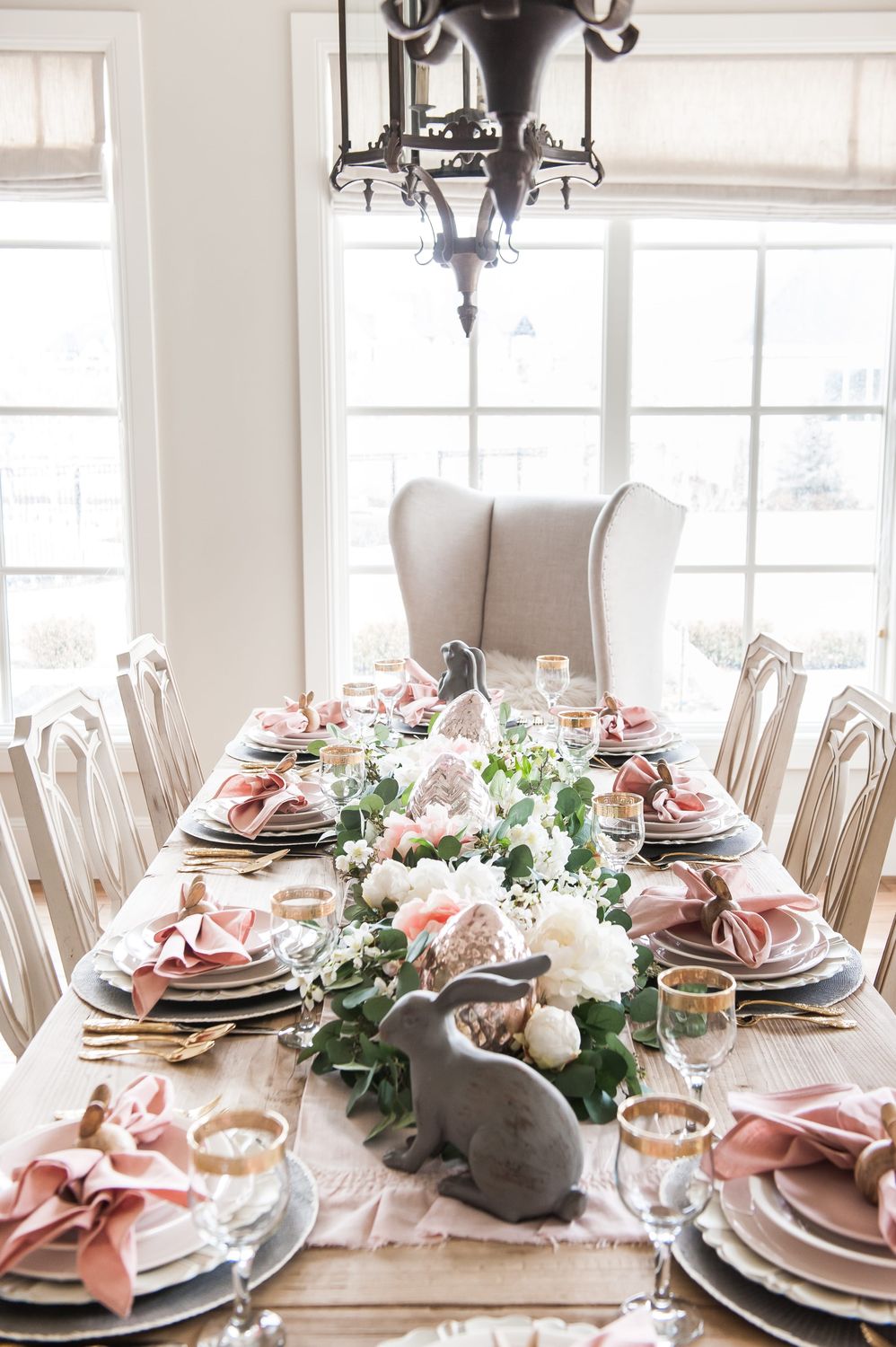 Easter Tablescape Decor in Gray and Pink Tones homewithhollyj