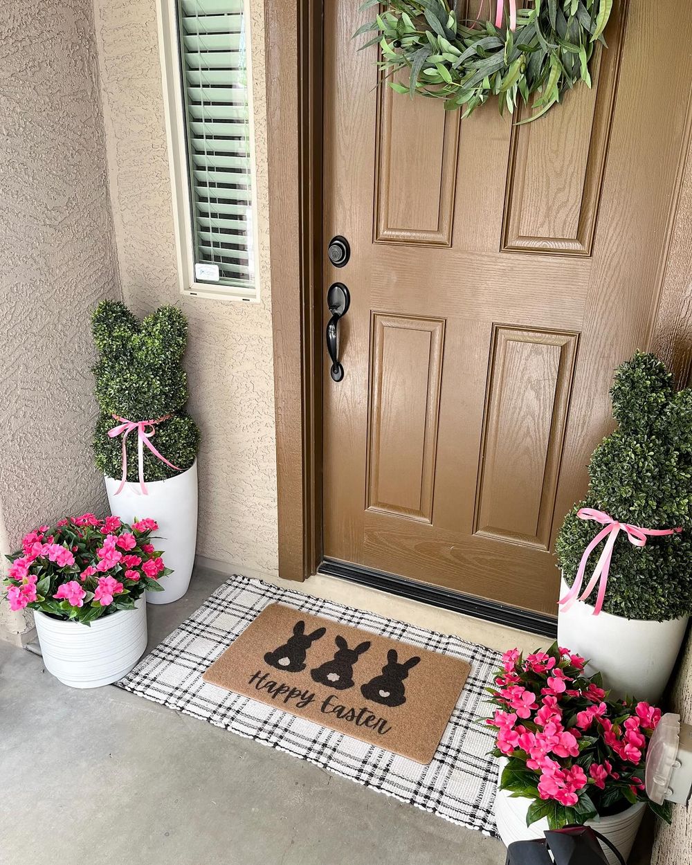 Easter front porch bunny shrubs lifeinmyarizonahome
