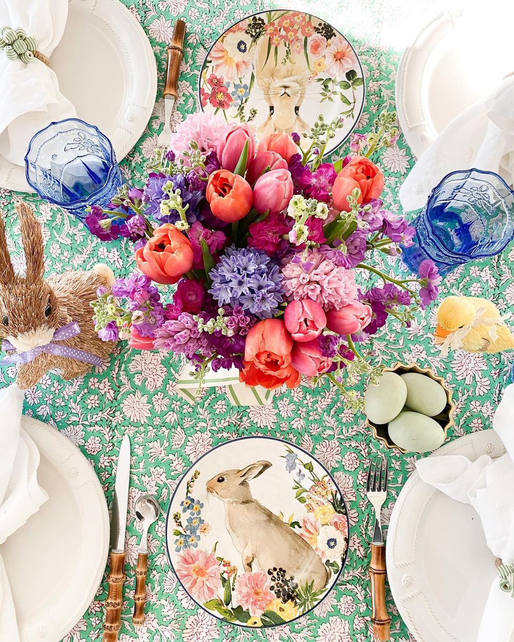 Easter table setting bunny plates stephstell
